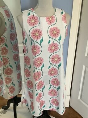 Sleeveless White Shift Dress with Pink Floral Print